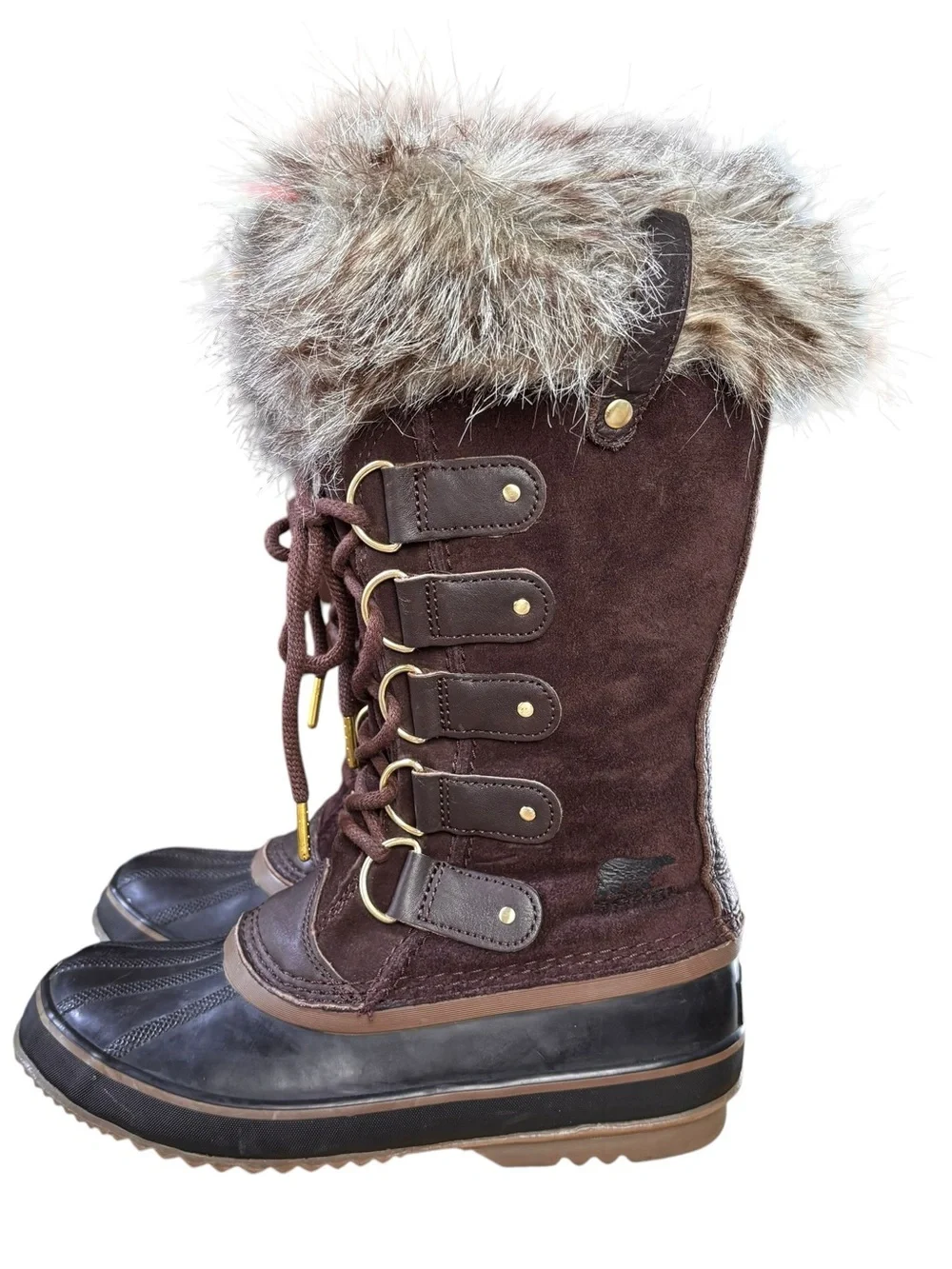 Sorel Brown Faux-Fur Trim Lace-Up Winter Boots